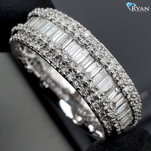 Load image into Gallery viewer, 1.55ctw Five Row Diamond Band Three Row Raised Center 14k White Gold

