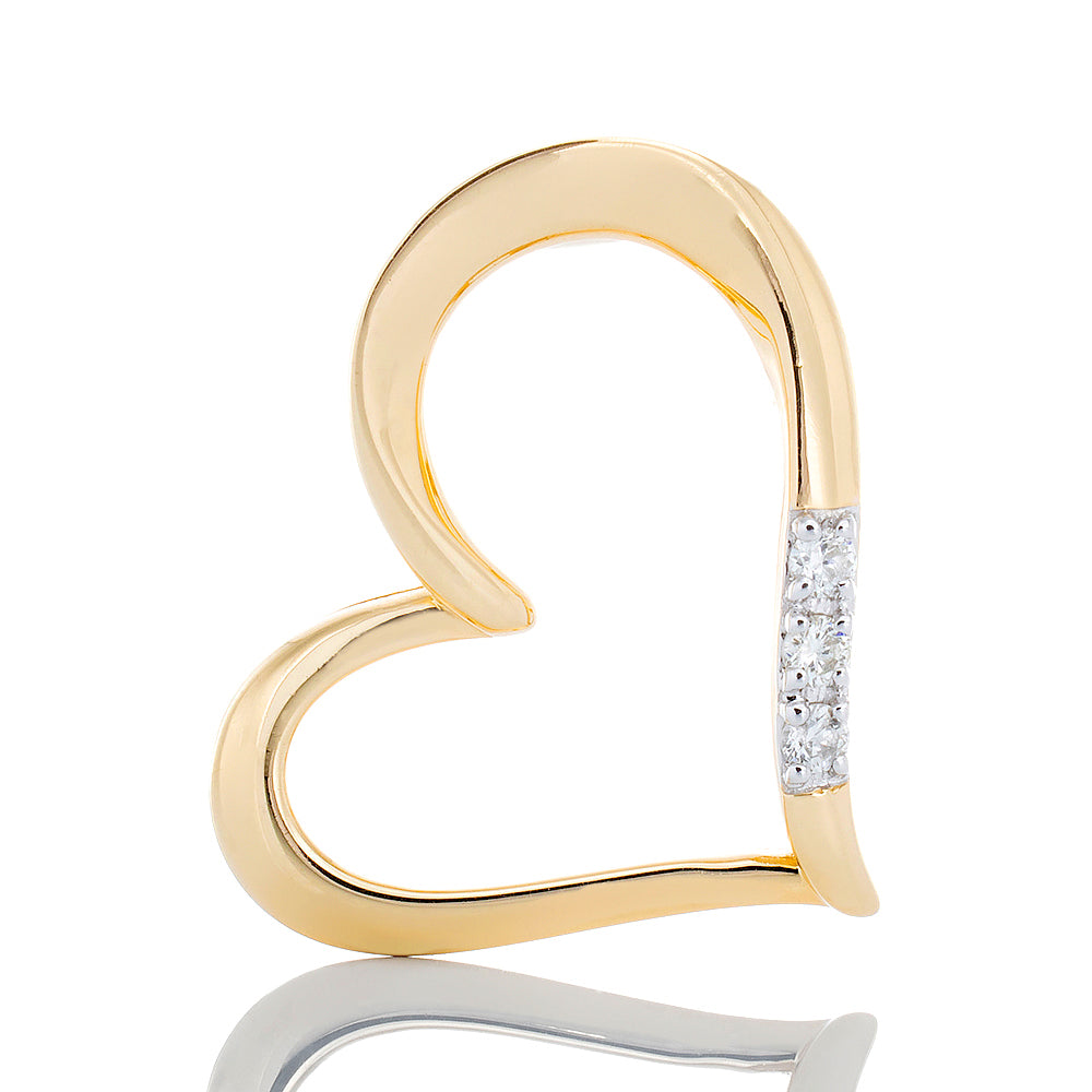0.06ctw Open Floating Heart with Three Diamond Accent 14k Gold
