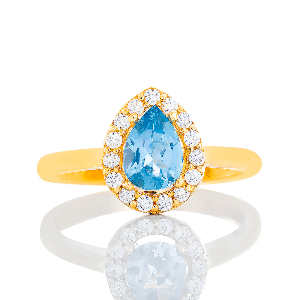 Synthetic Aqua Marine With CZ Ring