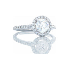 Load image into Gallery viewer, GIA 1.18ctw Round Brilliant Cut Solitaire with Round Pave Halo &amp; Shoulders 18kt White Gold
