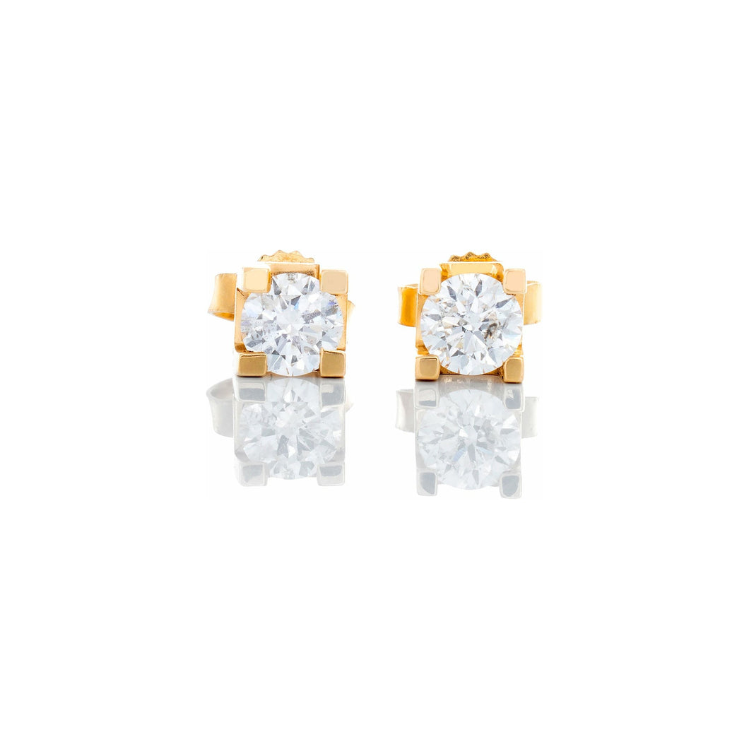0.33ctw Round Brilliant Canadian Solitaire Studs Square 4 Claw Block Setting 14k Gold