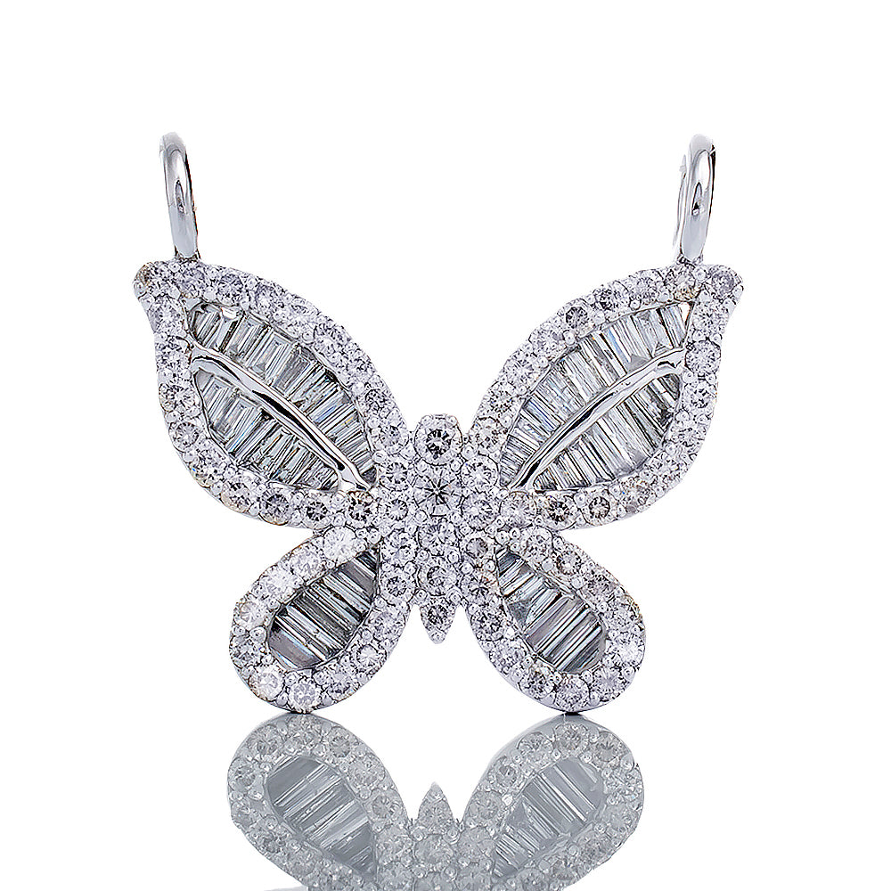 1.75ctw Baguette & Round Cut Diamond Butterfly 10k White Gold