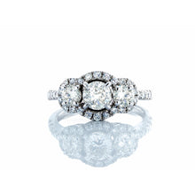 Load image into Gallery viewer, 1.34ctw Past Present Future Three Diamond Ring with Halo 18k White Gold
