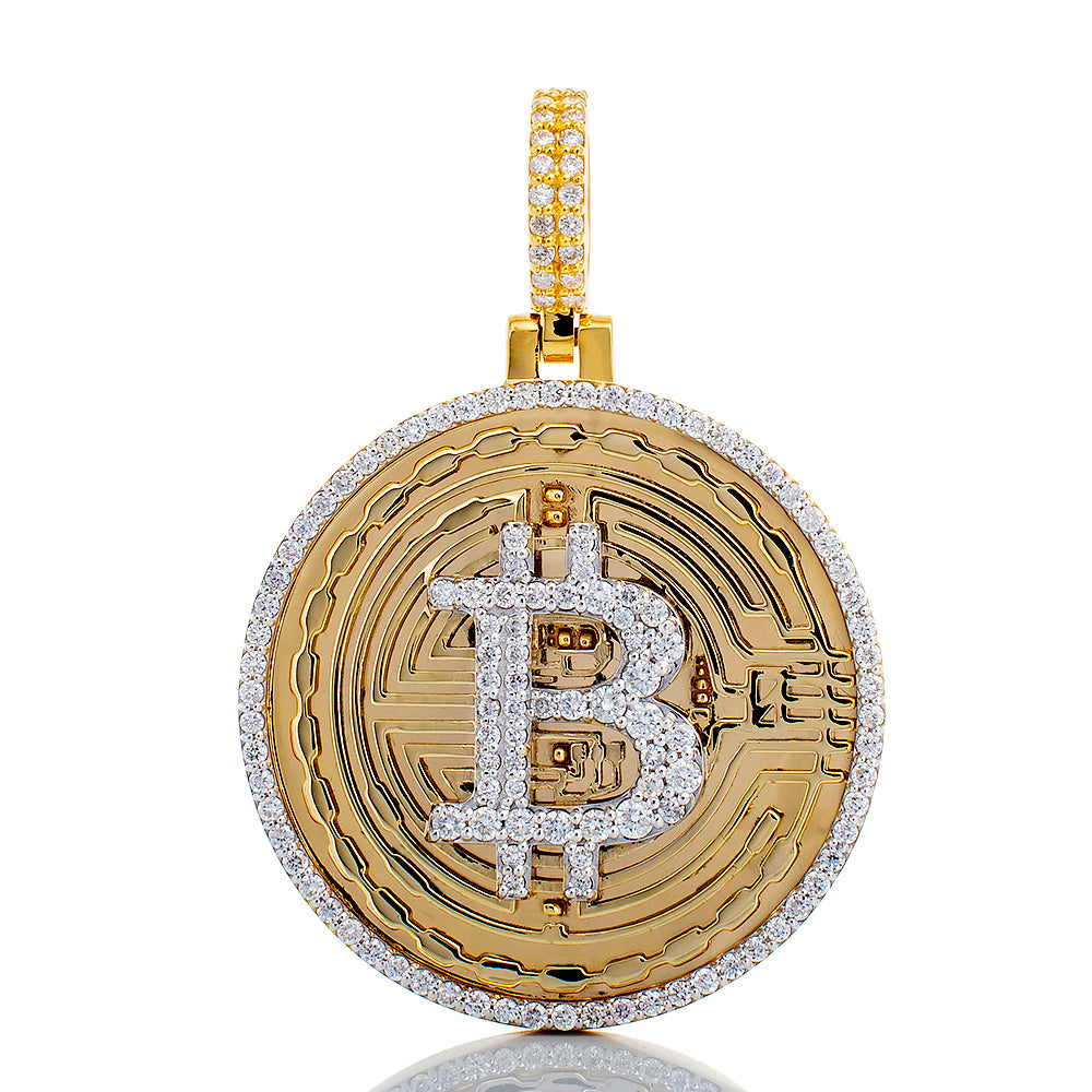 1.50ctw Diamond Bitcoin Pendant 14k Gold