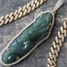 Load image into Gallery viewer, 1.96ctw Natural Chinese Jade Dragon with Diamond Frame 10k Gold
