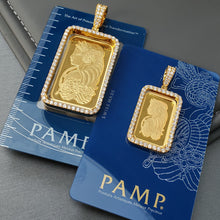 Load image into Gallery viewer, Solid 24kt 10 Gram Pamp Suisse Gold Bar with 1.50ctw Diamond Frame 14k Gold
