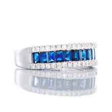 Load image into Gallery viewer, Emerald Cut Blue Sapphire Diamond Band
