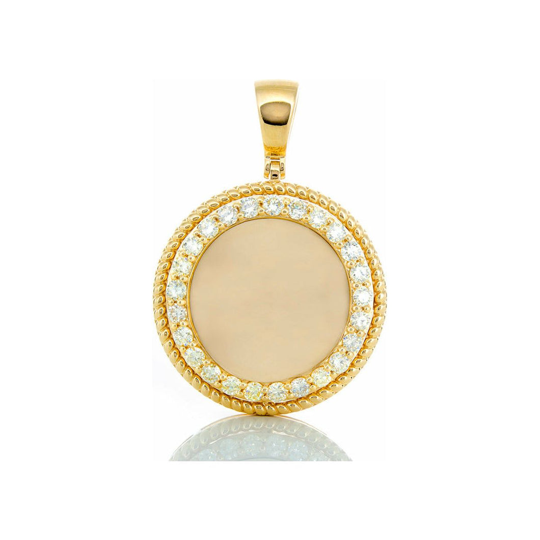 1.50ctw Memory Pendant with Solitaire Diamond Border and High Polished Rope Design 10k Gold