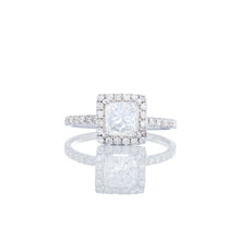 Load image into Gallery viewer, 1.15ctw Princess Cut Solitaire Square Halo &amp; Diamond Pave Shoulders 18k White Gold
