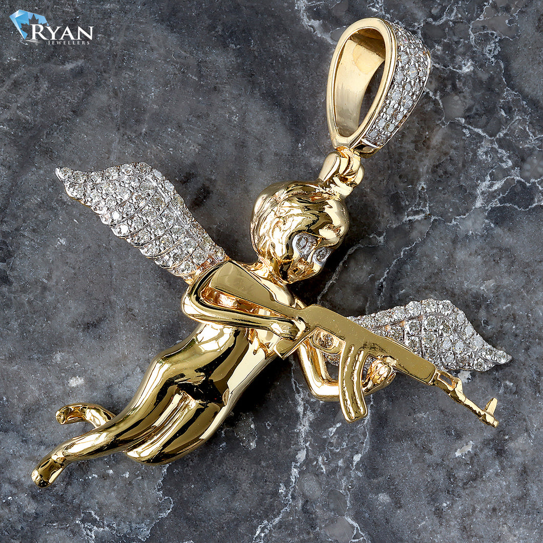 0.50ctw Machine Gun Guardian Angel Pendant 10k Gold