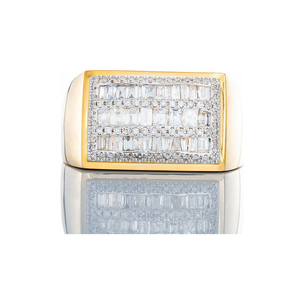 1.00ctw Alternating Round and Baguette Diamond Rows Rectangle Forefront 10k Gold