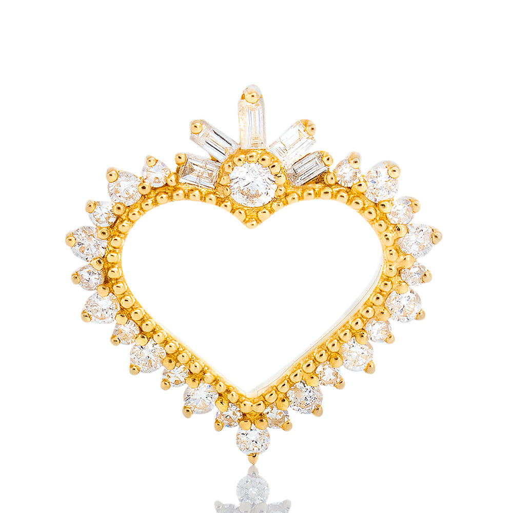 0.31CTW Beaded Accent and Baguette Diamond Heart