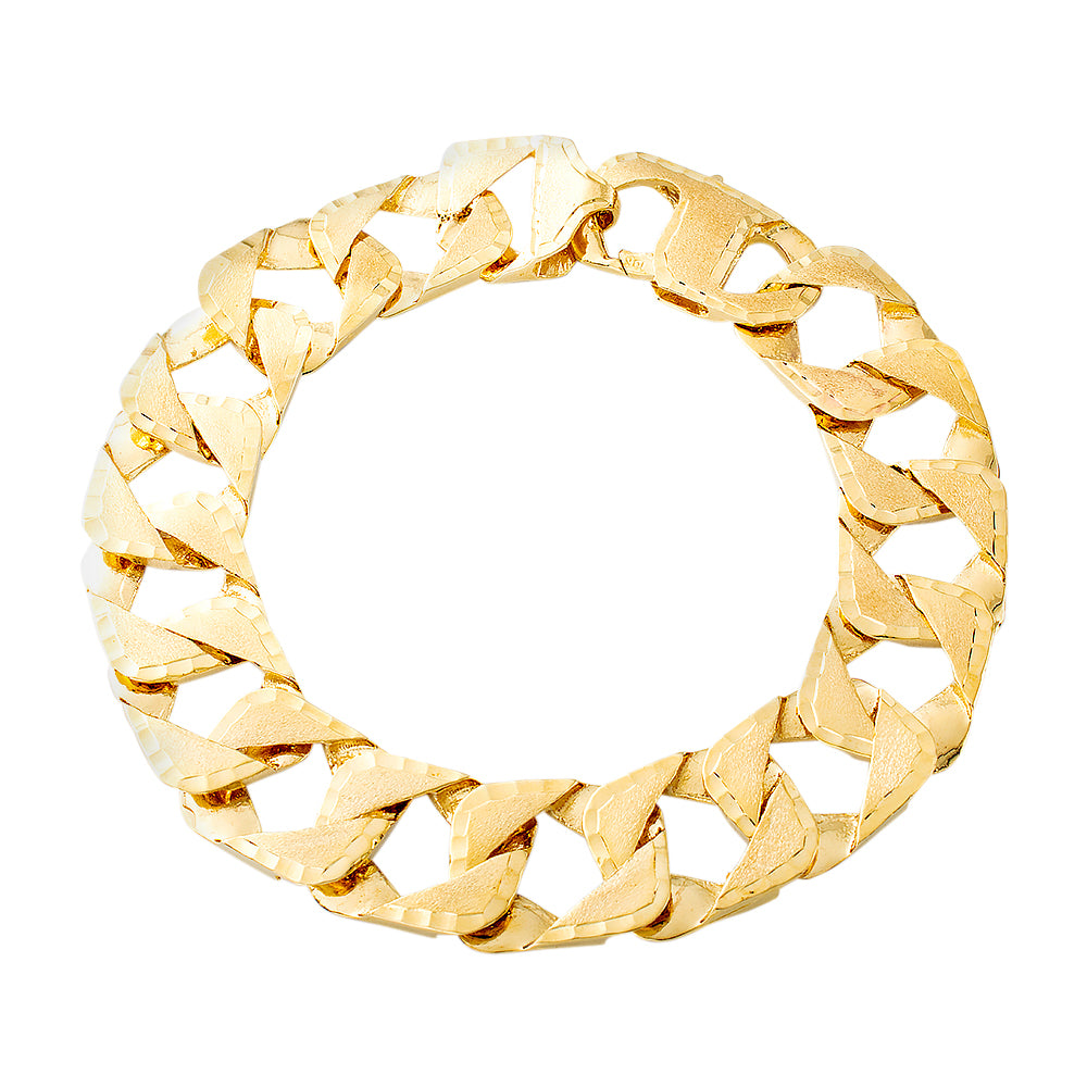 15mm Brushed & Diamond Cut Square Casting Link Bracelet 10k Gold