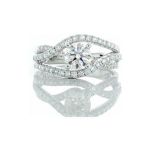 Load image into Gallery viewer, 1.34ctw Round Solitaire with Three Open Cross Over Wave Design Shoulders 18k White Gold
