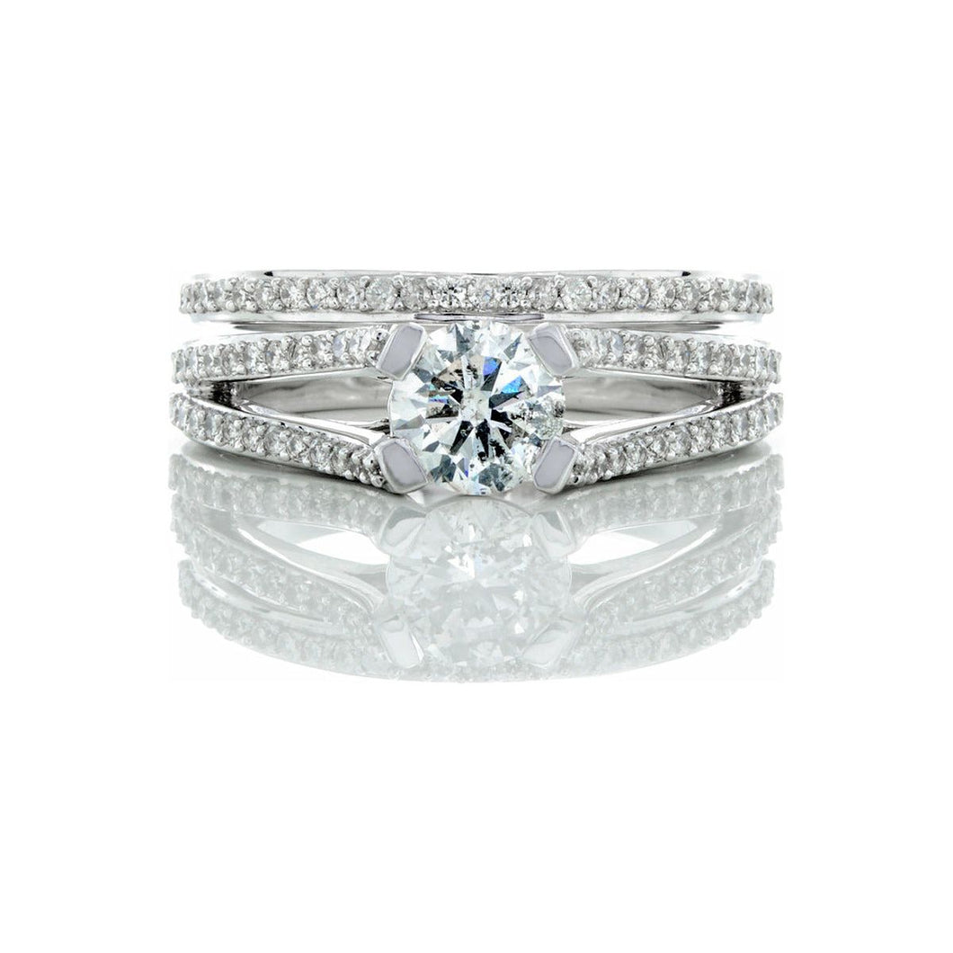 1.28ctw Brilliant Cut Solitaire with Pave Split Shoulders & Matching Wedding Band