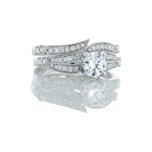 Load image into Gallery viewer, 0.85ctw Diamond Solitaire with Floral Pave Inspired Bridal Set 18k White Gold
