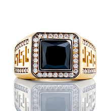 Load image into Gallery viewer, Princess Cut Black Onyx with Open Greek Key Shoulders Ring
