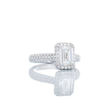 Load image into Gallery viewer, GIA 1.70ctw Emerald Cut Solitaire Diamond Dome Halo &amp; Three Row Dome Pave Shoulders 950 Platinum
