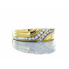 Load image into Gallery viewer, 0.25ctw Double Diamond Channel Set Wave Forefront with Grooved Line Accents 10k Gold
