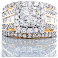 Load image into Gallery viewer, 2.25ctw Cushion Imperial Center Round &amp; Baguette Diamond Shoulders 3pcs Look
