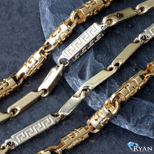 Load image into Gallery viewer, 5mm Solid Greek Key Bullet Link Chain 10k Gold
