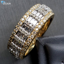 Load image into Gallery viewer, 2.00ctw Three Row Diamond Band Alternating Baguette &amp; Round Vertical Set Center 10k Gold
