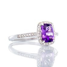 Load image into Gallery viewer, Elongated Cushion Cut Amethyst With Diamond Halo &amp; Shoulders
