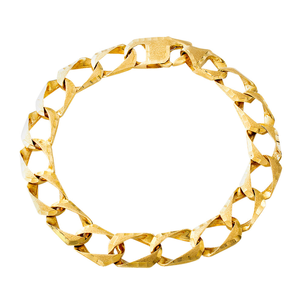 Oval Casting Link Bracelet with Brushed Finishing and Diamond Cut Edges 10k Gold