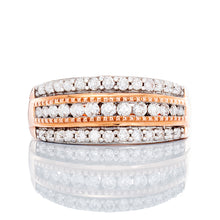 Load image into Gallery viewer, 0.50ctw Three Row Diamond Band with Beaded Edge Accents 10k Rose Gold
