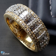 Load image into Gallery viewer, 2.00ctw Three Row Diamond Band Alternating Baguette &amp; Round Vertical Set Center 10k Gold
