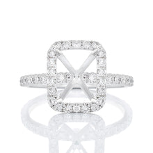 Load image into Gallery viewer, RING GW 18K 0.50CTW RADIANT CUT CORNER DIAMOND HALO WITH DAINTY SHARED PRONG SHOULDERS
