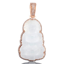 Load image into Gallery viewer, 1.05ctw Natural White Jade Praying Lady Buddha with Diamond Frame 10k Rose Gold
