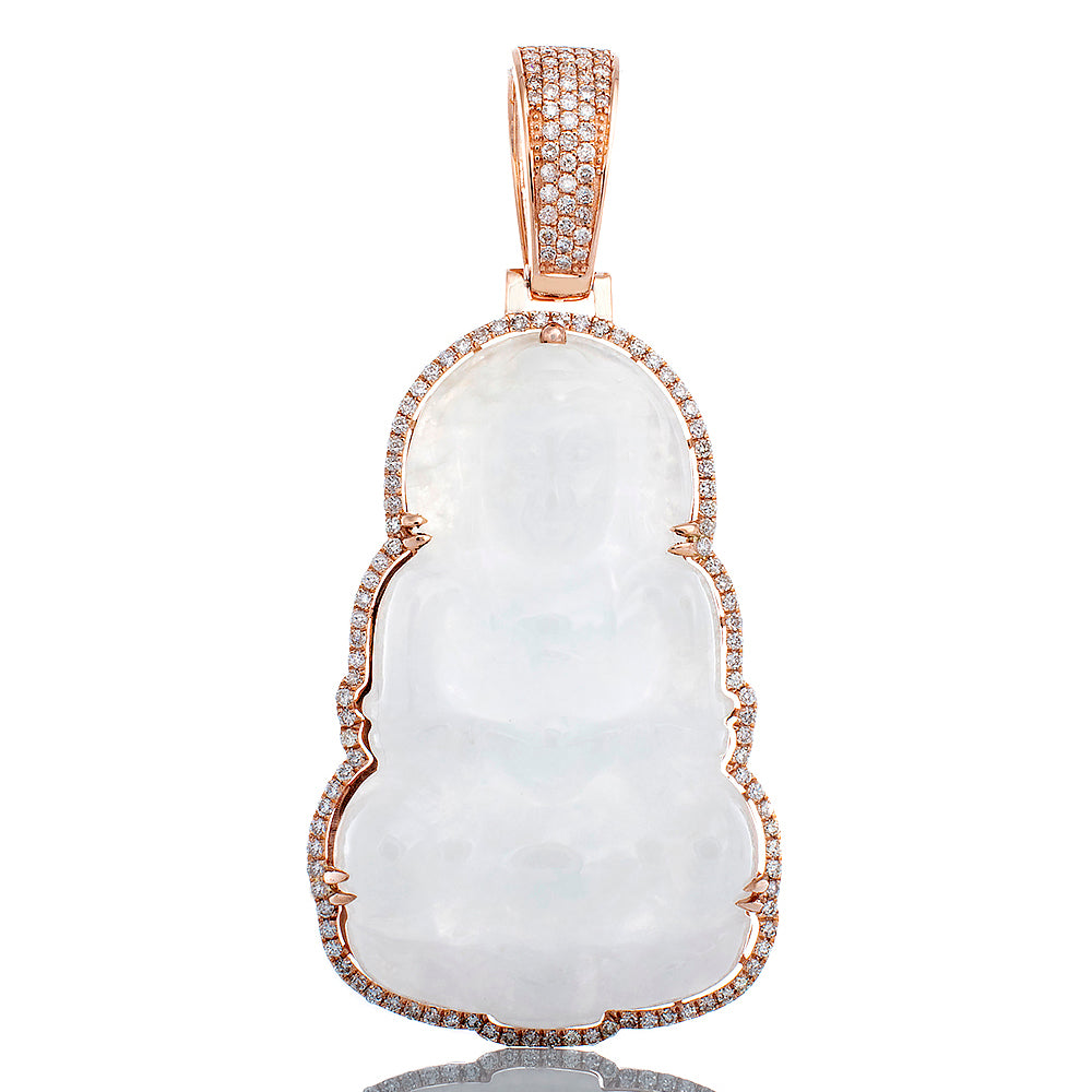 1.05ctw Natural White Jade Praying Lady Buddha with Diamond Frame 10k Rose Gold