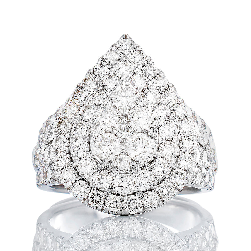 3.00CTW Three Tiered Pear Cluster With Two Row Split Shoulders