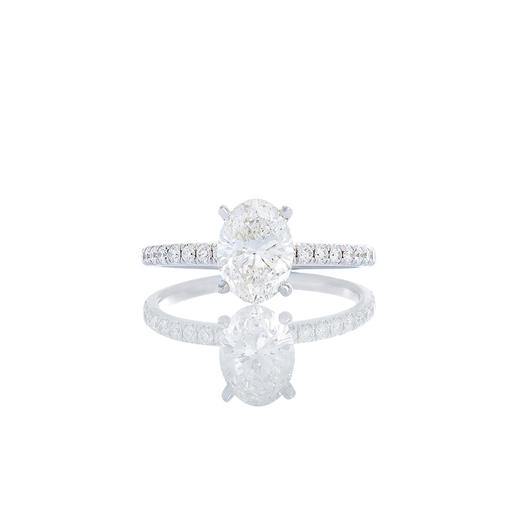 GIA 1.34ctw Oval Solitaire with Hidden Halo & Diamond Pave Shoulders 18k White Gold