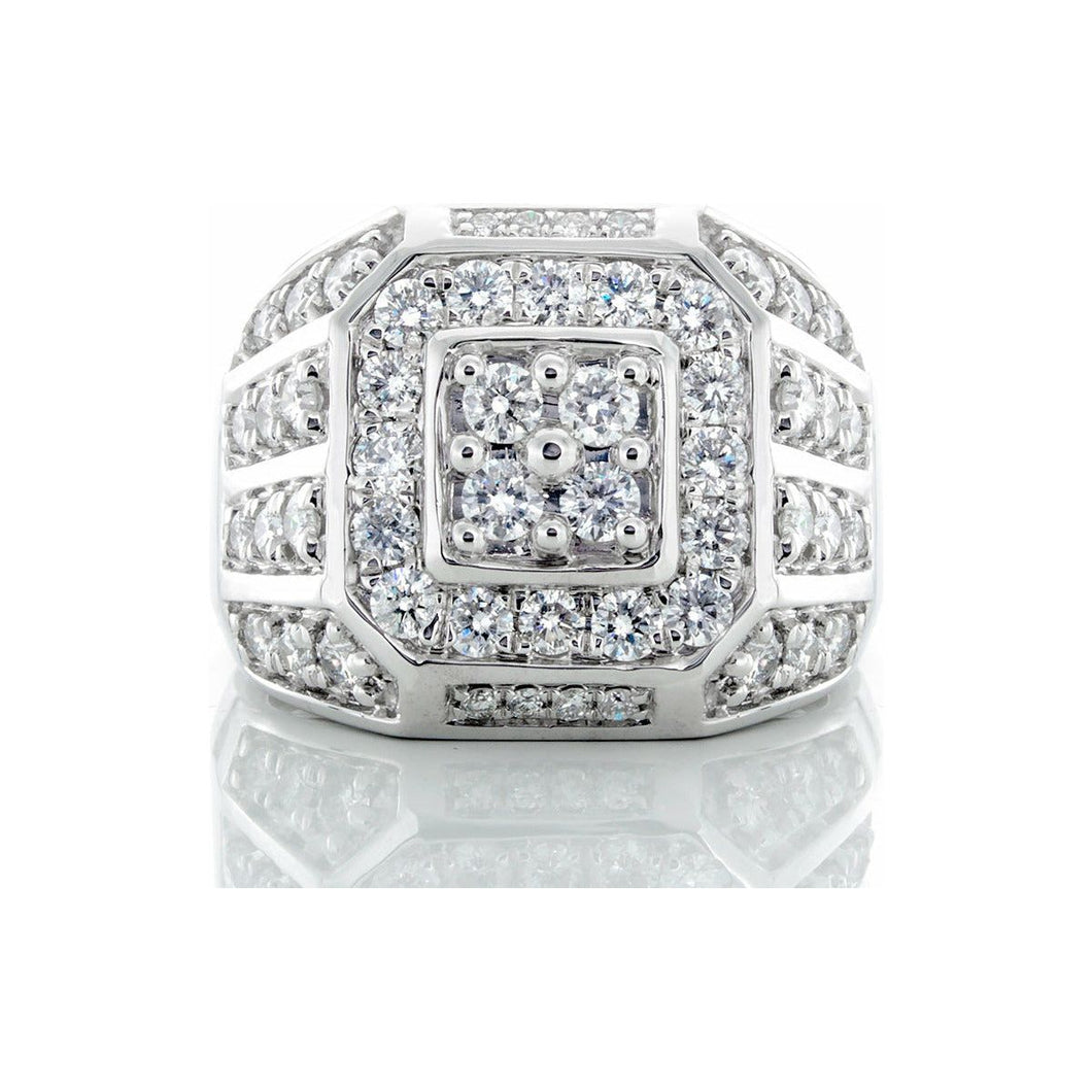 2.00ctw Large Dome Four Diamond Center Cushion Halo Four Row Shoulders 10k White Gold