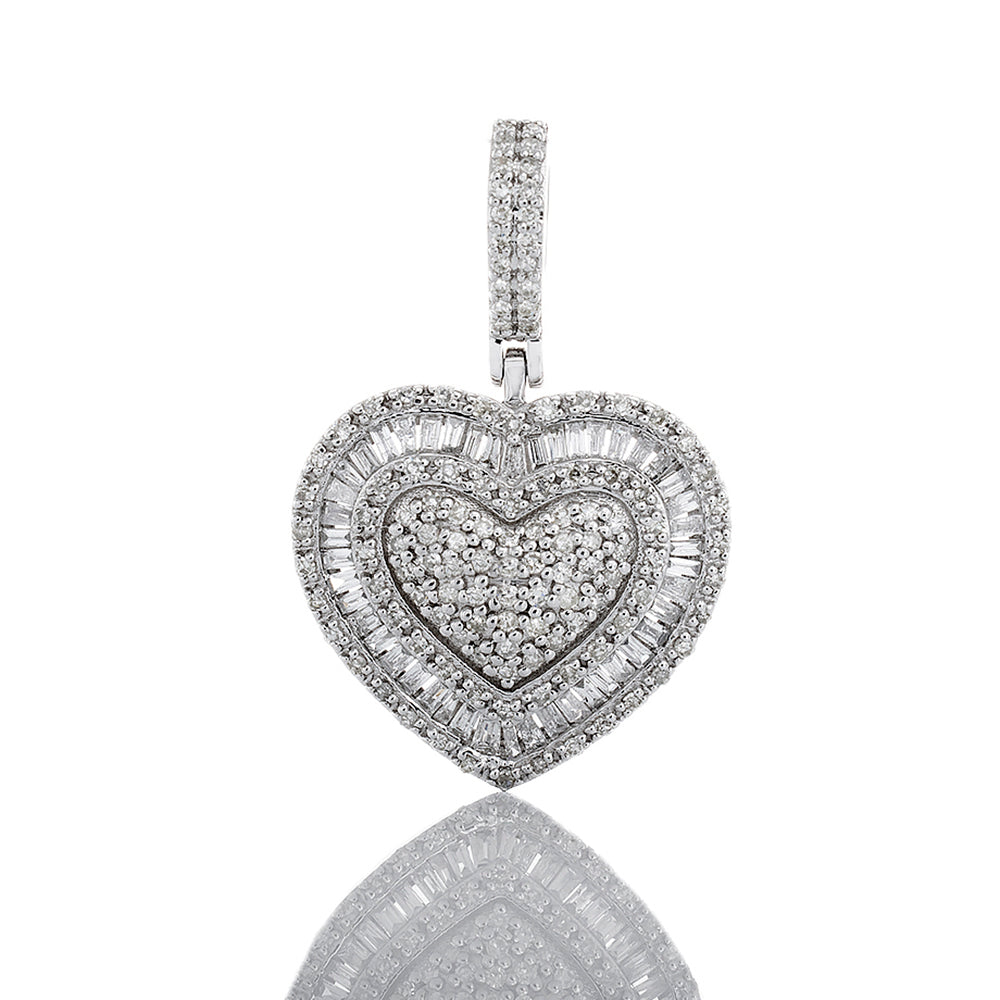 0.50ctw Diamond Heart with Baguette Border 10k White Gold