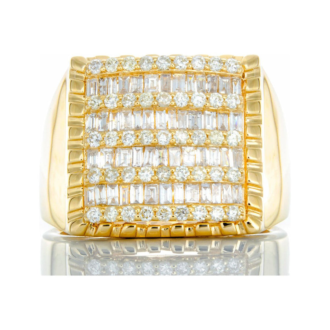 1.40ctw Alternating Baguette & Round Square Forefront with Grooved Border 10k Gold