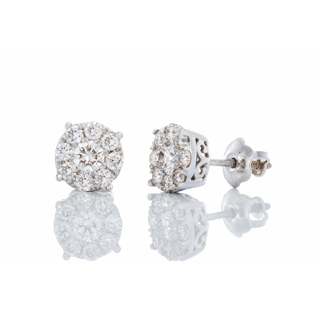 1.00ctw Round Imperial Cluster Studs 14k White Gold