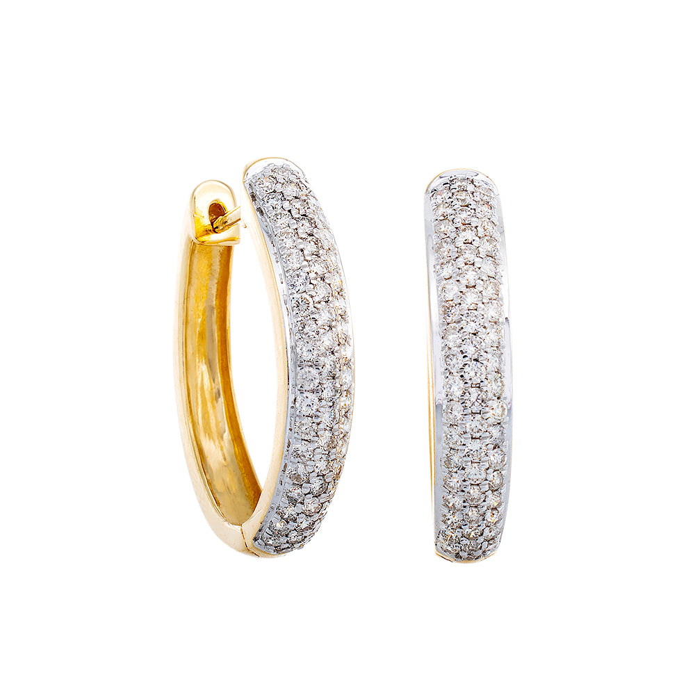 1.00ctw Three Row Diamond Pave Dome Forefront Oval Huggie Hoops 14k Yellow Gold