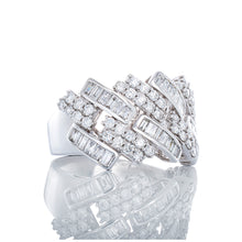 Load image into Gallery viewer, 1.80ctw Square Cuban Link Ring with Alternating Round &amp; Baguette Cut Diamonds 10kt White Gold
