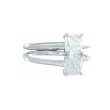 Load image into Gallery viewer, GIA 0.90ct Elongated Cushion Cut Diamond Solitaire with High Polished Rounded Tiffany Shoulders 18kt White Gold
