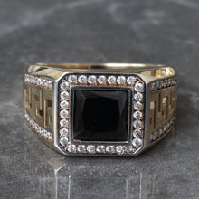 Load image into Gallery viewer, Princess Cut Black Onyx with Open Greek Key Shoulders Ring
