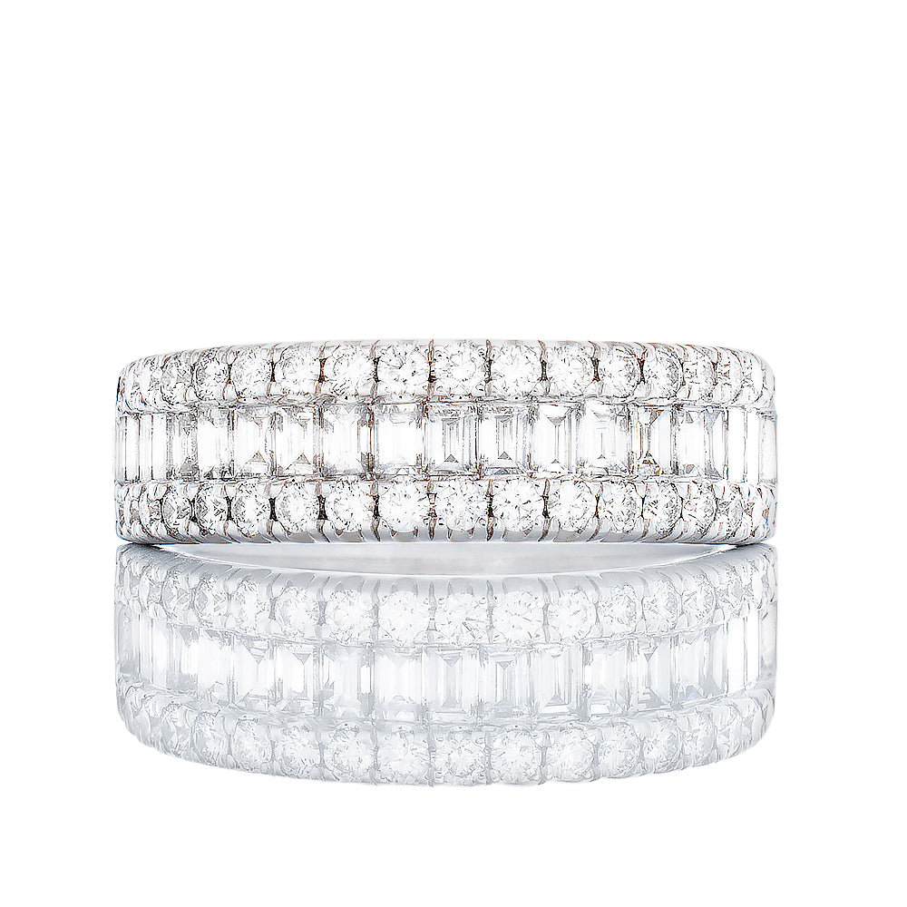 1.15CTW Three Row Diamond Band With Baguette Center