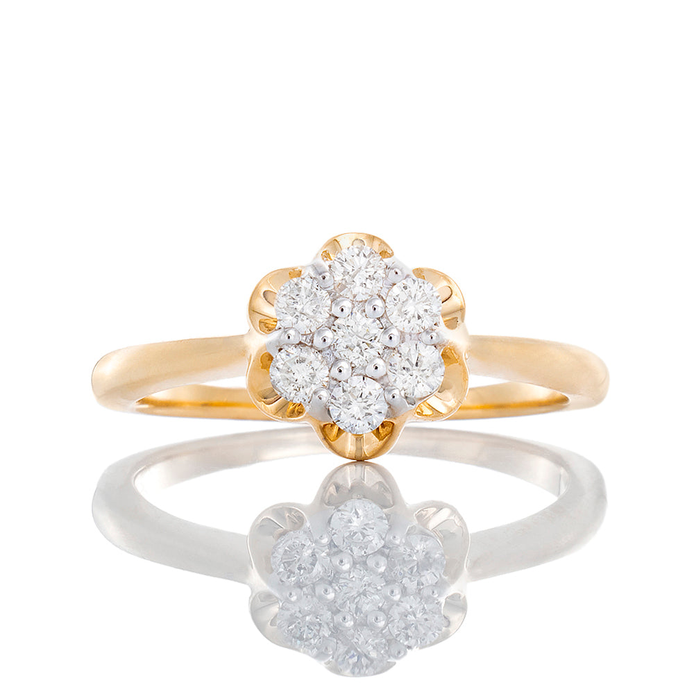 0.25ctw Diamond Flower Solitaire with U Prong Gold Halo