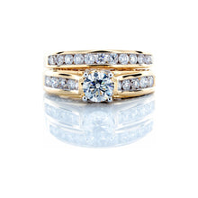 Load image into Gallery viewer, 1.50ctw Diamond Solitaire Bridal Set with Channel Set Shoulders &amp; Matching Wedding Band 14k Gold
