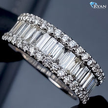 Load image into Gallery viewer, 1.95ctw Three Row Diamond Band with Baguette Center 14k White Gold
