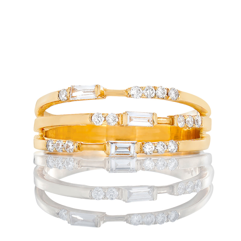 0.16CTW Three Row Baguette and Round Diamond Band