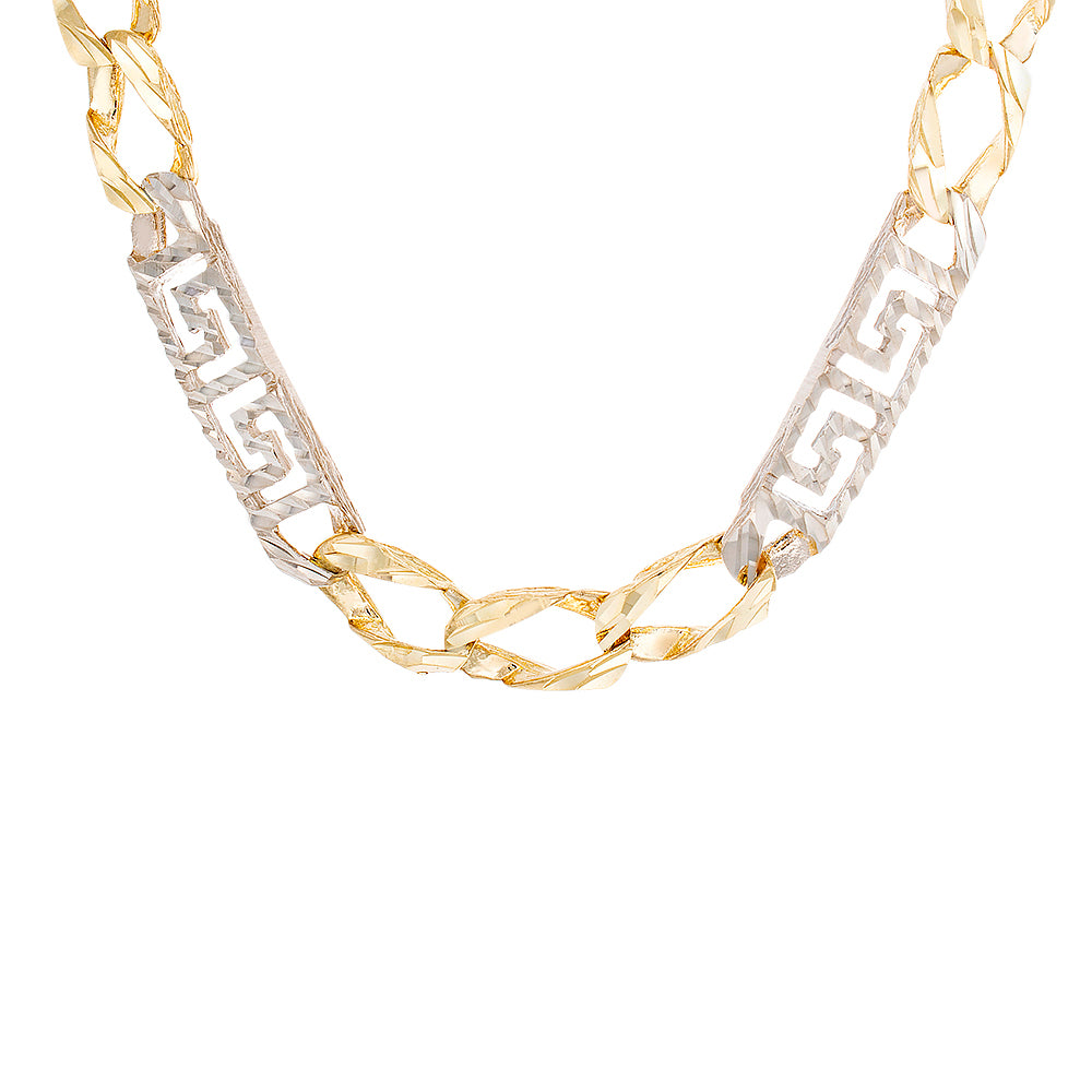 6mm Two Tone 3-1 Greek Key Bar & Oval Diamond Cut Casting Chain