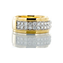 Load image into Gallery viewer, 0.90ctw Raised Two Row Prong Set Center High Polished Edges Diamond Band 14k Gold

